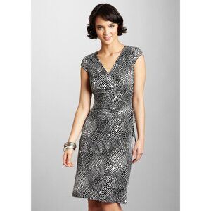 Size 14 Evan Picone Black & White Print Faux-Wrap‎ Dress Spring Summer Wedding